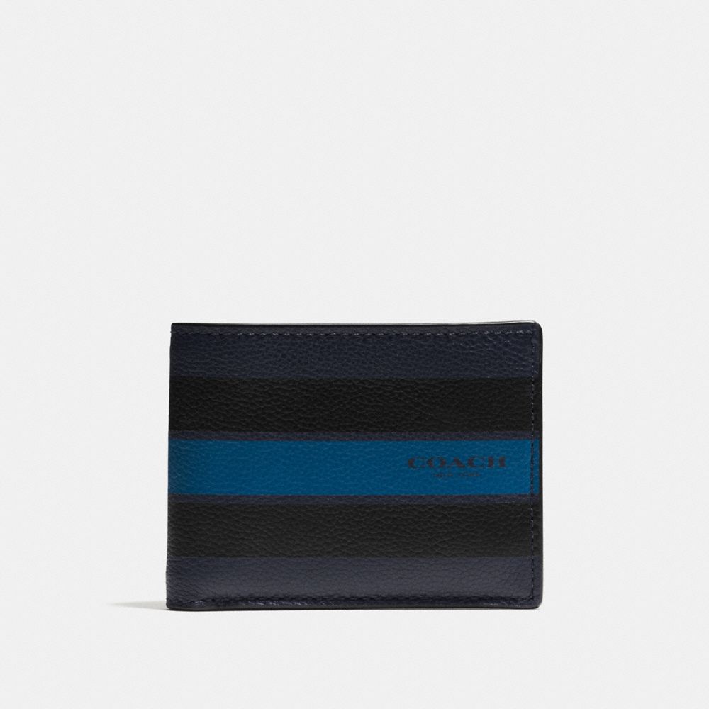 COACH f75386 SLIM BILLFOLD WALLET IN VARSITY LEATHER MIDNIGHT NAVY