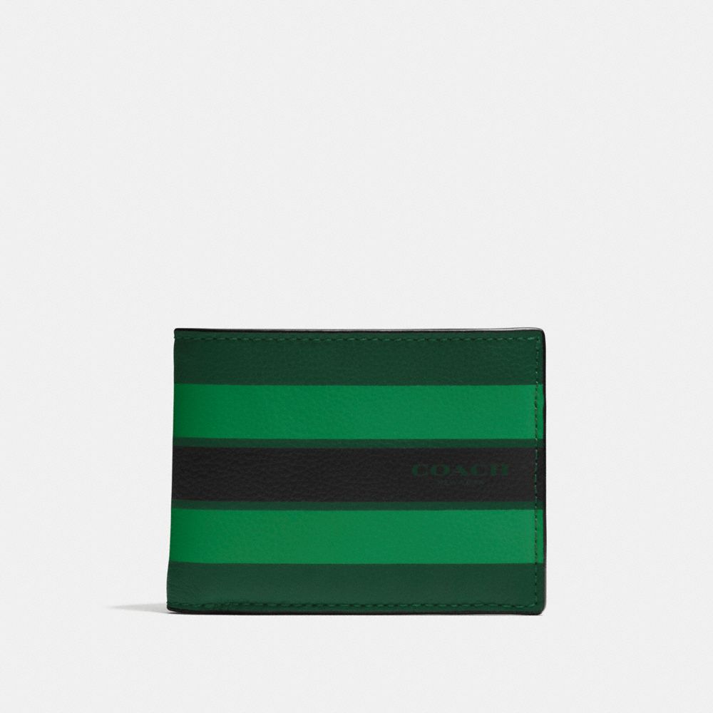 COACH F75386 Slim Billfold Wallet In Varsity Leather PALM/PINE/BLACK