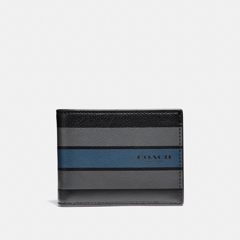 SLIM BILLFOLD WALLET IN VARSITY LEATHER - f75386 - BLACK/GRAPHITE/DARK DENIM