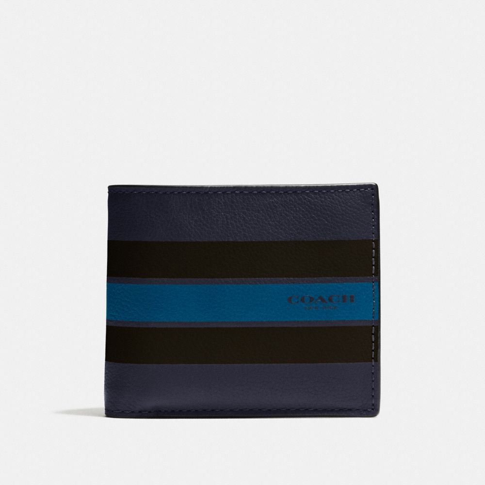 COACH f75399 COMPACT ID WALLET IN VARSITY LEATHER MIDNIGHT NAVY