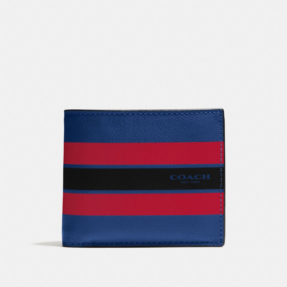 COACH COMPACT ID WALLET IN VARSITY LEATHER - INDIGO/BRIGHT RED - f75399
