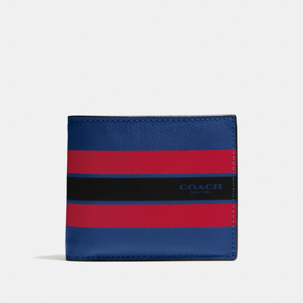 COACH F75399 - COMPACT ID WALLET IN VARSITY LEATHER INDIGO/BRIGHT RED