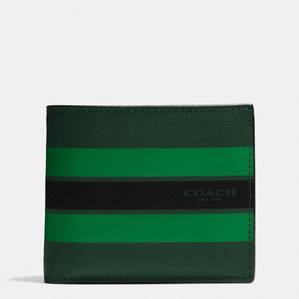 COACH f75399 COMPACT ID WALLET IN VARSITY LEATHER PALM/PINE/BLACK