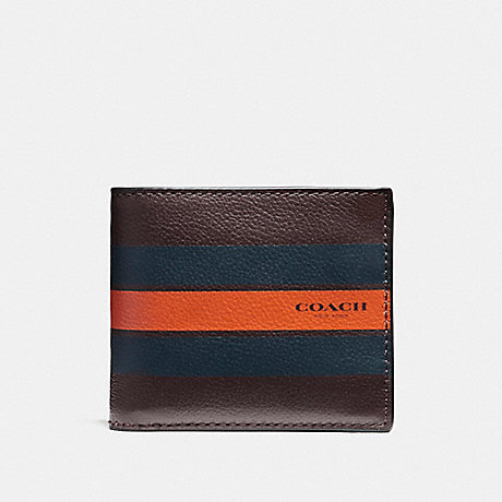 COACH f75399 COMPACT ID WALLET IN VARSITY LEATHER OXBLOOD/MIDNIGHT NAVY/CORAL