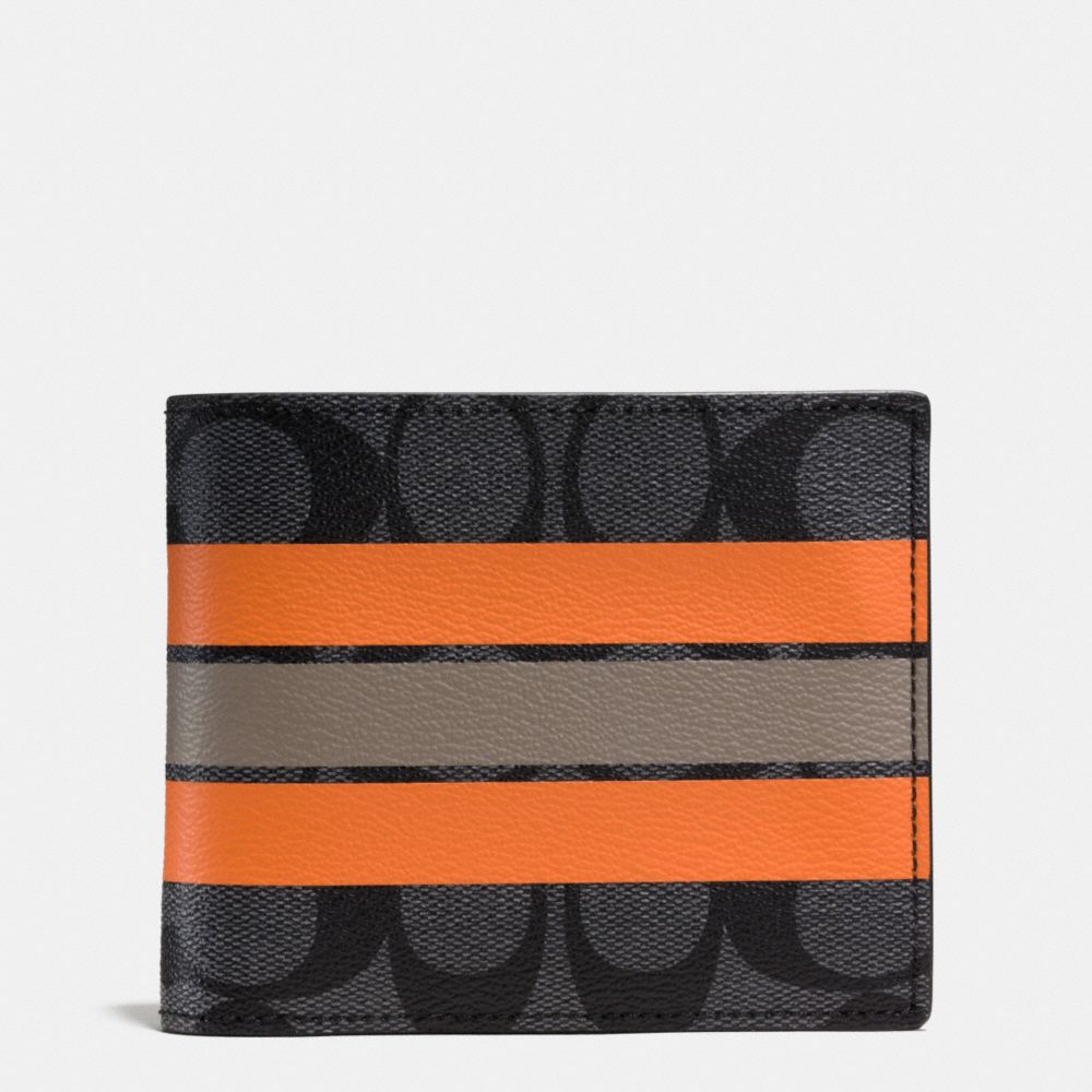 COMPACT ID WALLET IN VARSITY SIGNATURE - CHARCOAL/ORANGE - COACH F75426