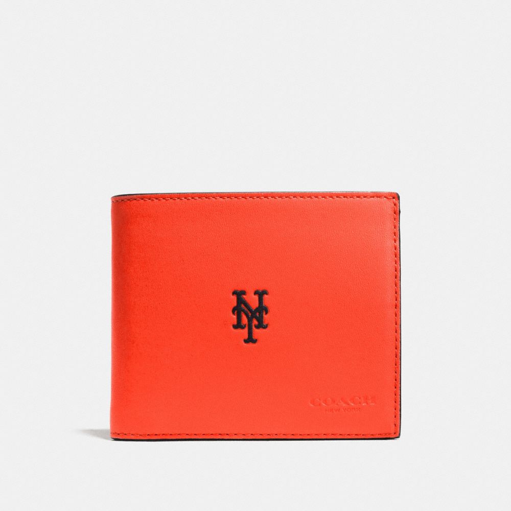 COACH F75433 Mlb Compact Id Wallet In Sport Calf Leather NY METS
