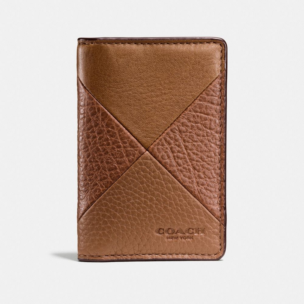 COACH f75436 CARD WALLET IN PATCHWORK LEATHER DARK SADDLE