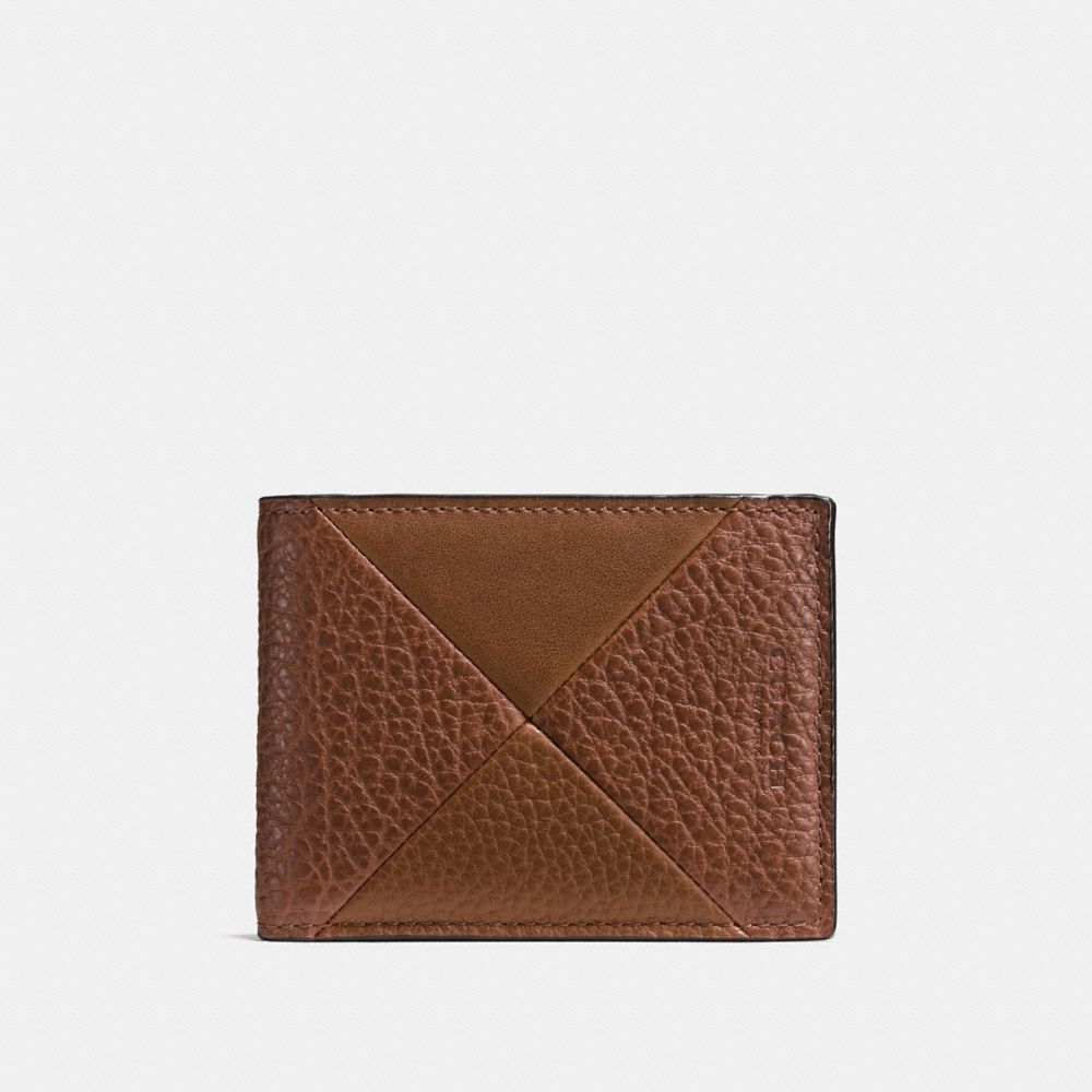 COACH F75451 Slim Billfold Wallet In Patchwork Leather DARK SADDLE