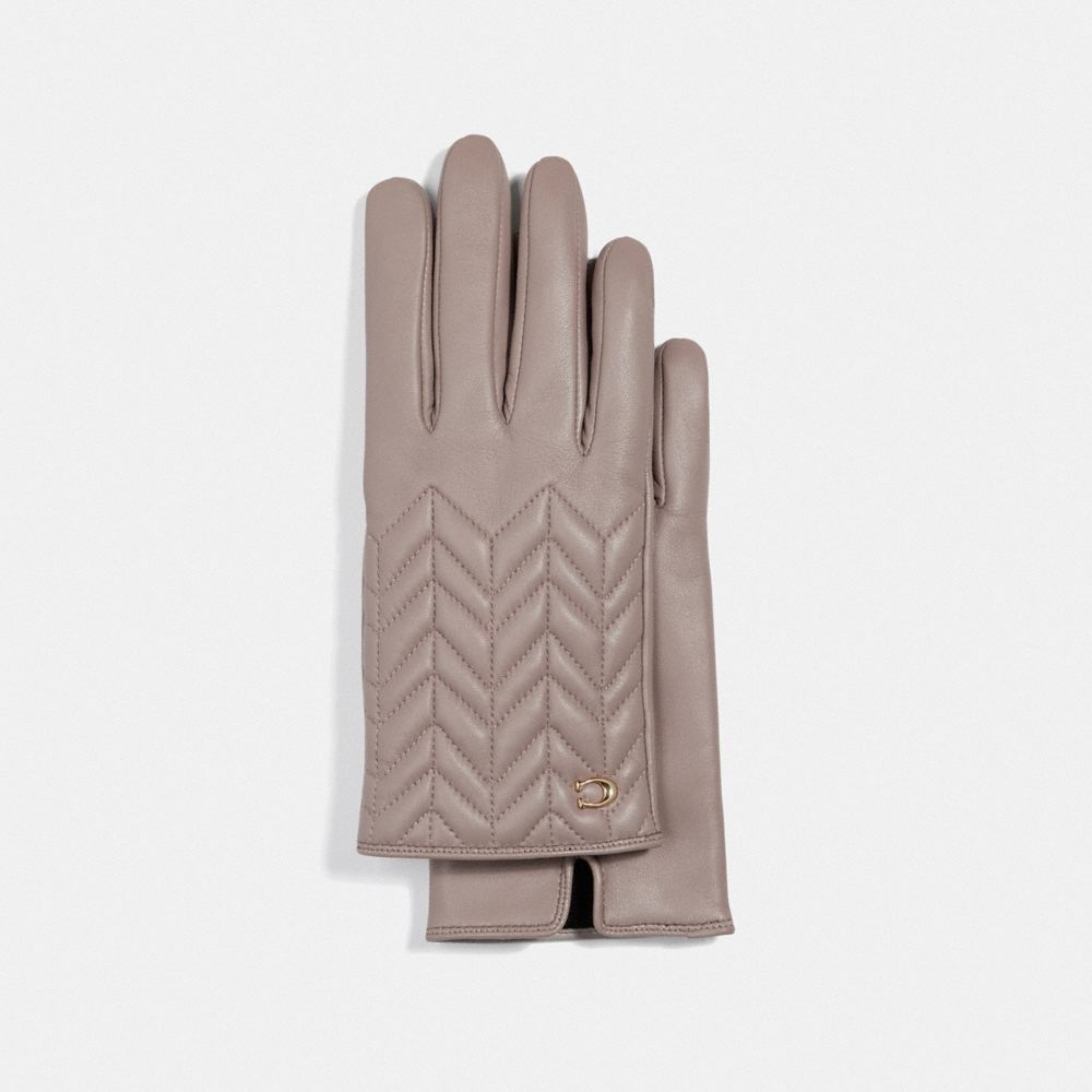 COACH F75542 SCULPTED SIGNATURE QUILTED LEATHER TECH GLOVES GREY BIRCH