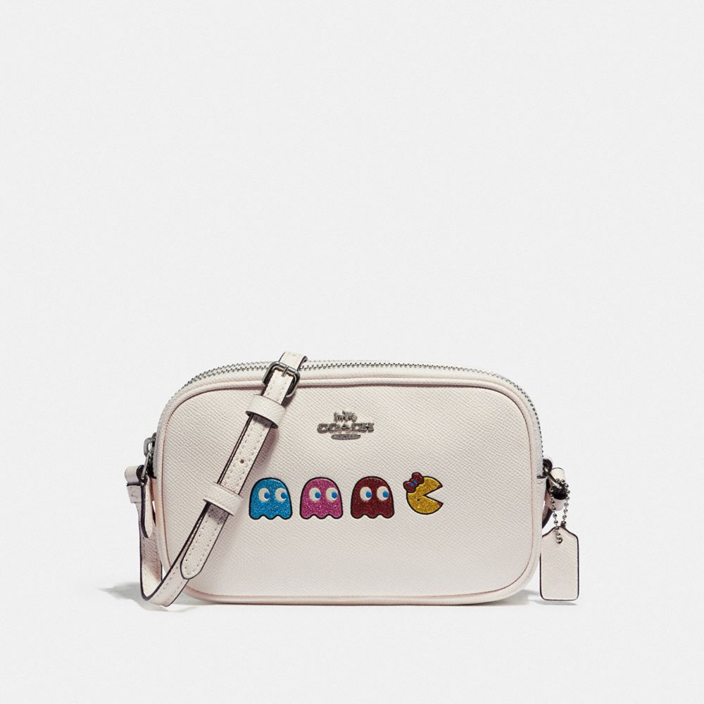 COACH F75599 Crossbody Pouch With Ms. Pac-man Animation CHALK MULTI/SILVER