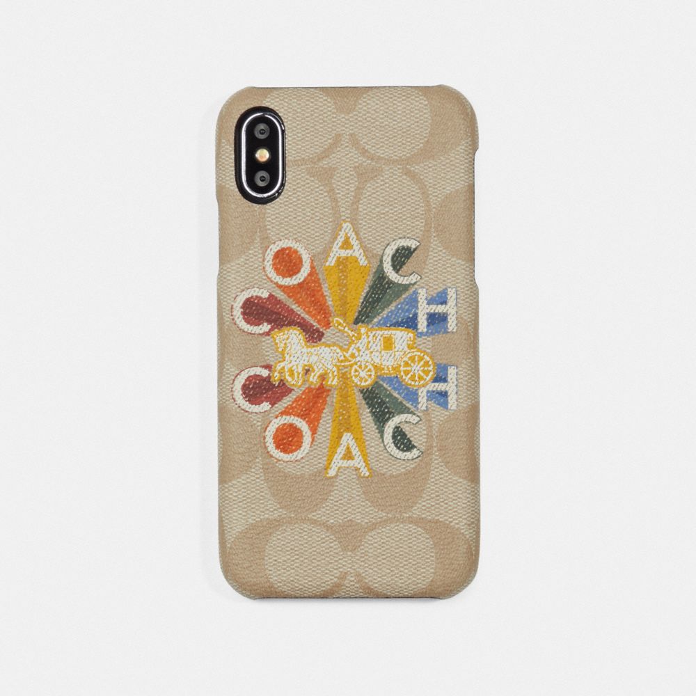 COACH F75624 IPHONE X CASE IN SIGNATURE CANVAS WITH COACH RADIAL RAINBOW IVORY MULTI