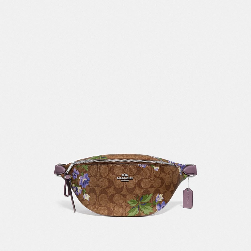 BELT BAG IN SIGNATURE CANVAS WITH LILY PRINT - KHAKI/PURPLE MULTI/SILVER - COACH F75701