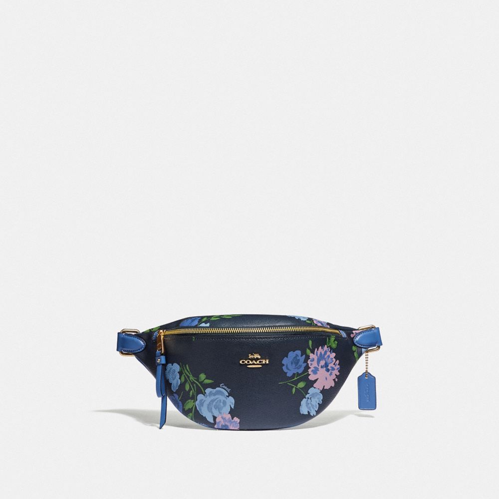 COACH F75702 Belt Bag With Painted Peony Print NAVY MULTI/IMITATION GOLD