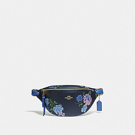 COACH F75702 BELT BAG WITH PAINTED PEONY PRINT NAVY MULTI/IMITATION GOLD