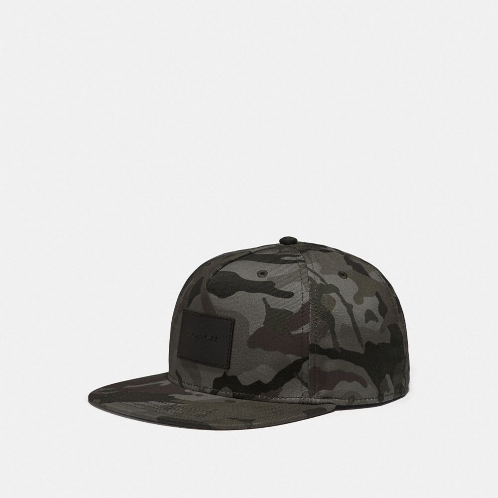 COACH F75704 CAMO PRINT FLAT BRIM HAT GREEN-MULTI-CAMO