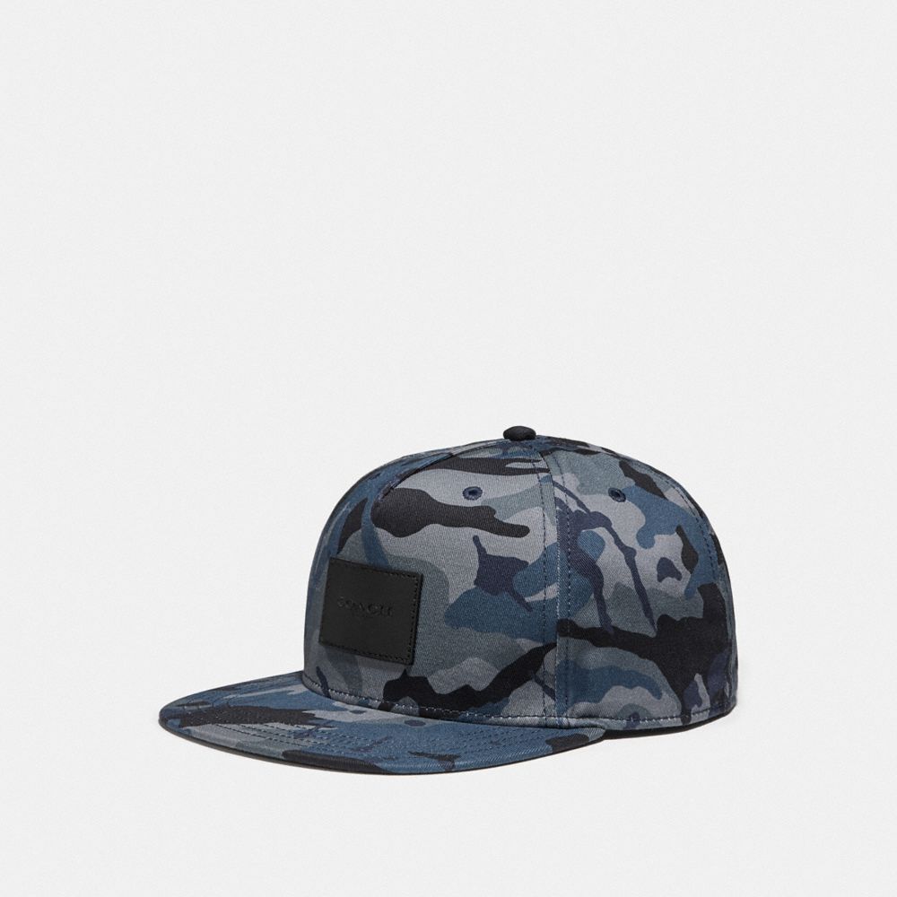 COACH F75704 CAMO PRINT FLAT BRIM HAT BLUE MULTI CAMO