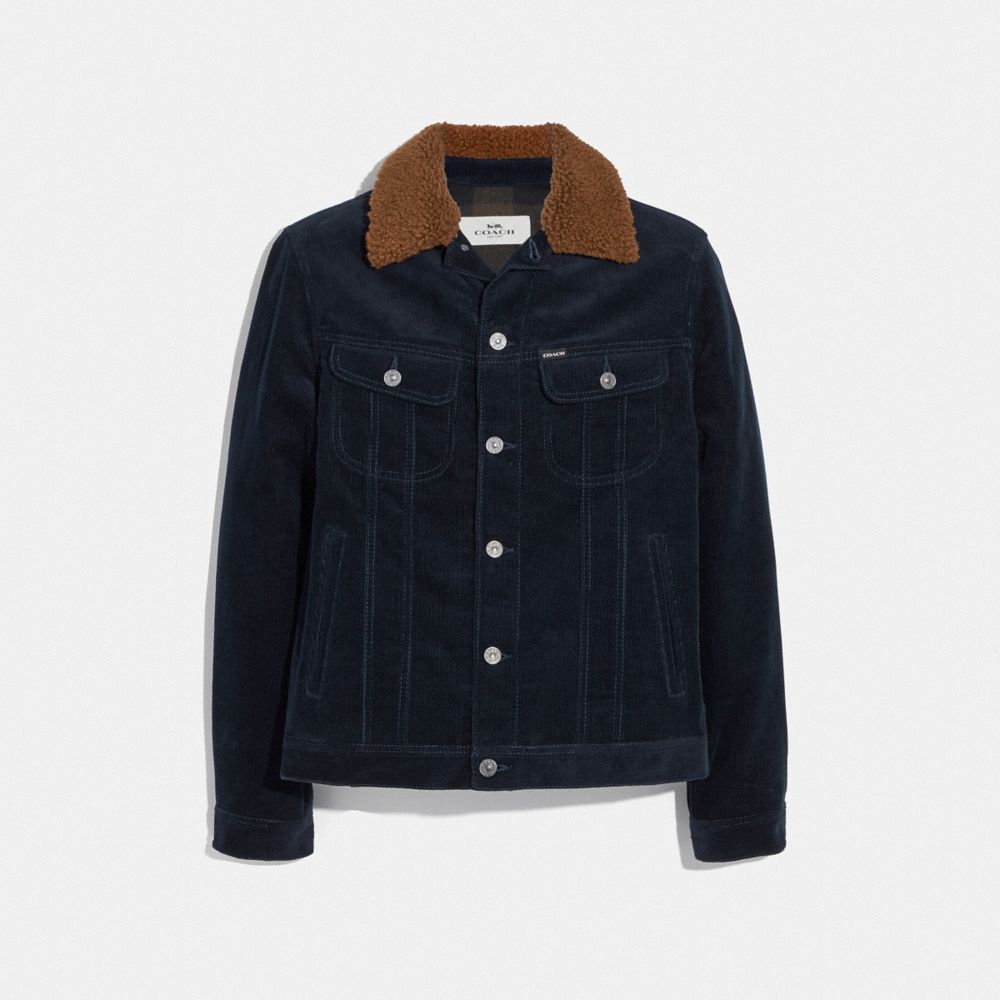 CORDUROY JACKET WITH SHEARLING COLLAR - NAVY - COACH F75737