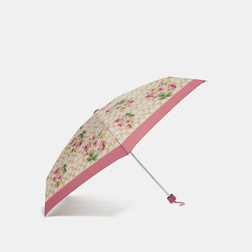 COACH F75788 Mini Umbrella In Signature Lily Bouquet Print LIGHT KHAKI/ROSE PETAL/SILVER