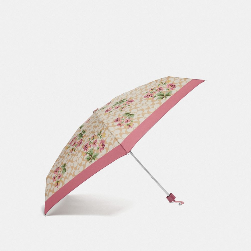 COACH MINI UMBRELLA IN SIGNATURE LILY BOUQUET PRINT - LIGHT KHAKI/ROSE PETAL/SILVER - F75788