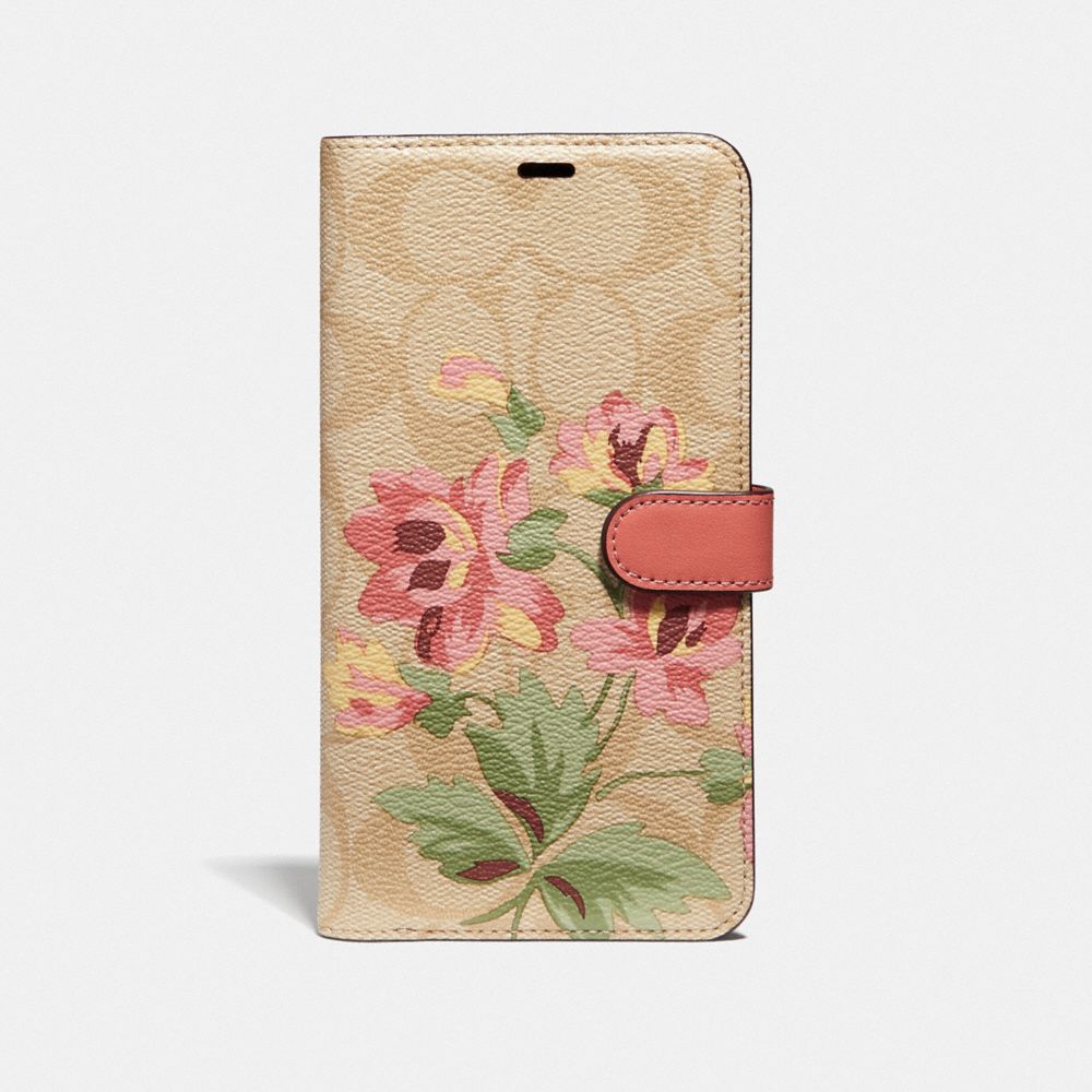 Coach F75842 Iphone Xs Max Folio In Signature Canvas With Lily