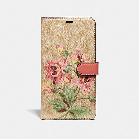 COACH F75842 IPHONE XS MAX FOLIO IN SIGNATURE CANVAS WITH LILY BOUQUET PRINT LIGHT KHAKI/PINK