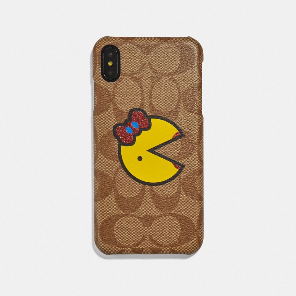 COACH F75846 Iphone Xs Max In Signature Canvas With Ms. Pac-man KHAKI/YELLOW
