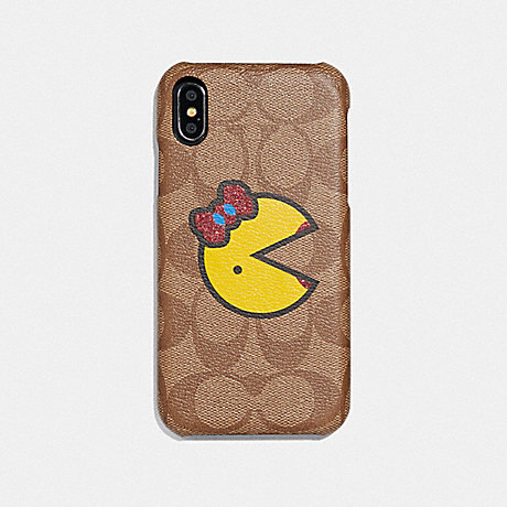 COACH IPHONE XR CASE IN SIGNATURE CANVAS WITH MS. PAC-MAN - KHAKI/YELLOW - F75847