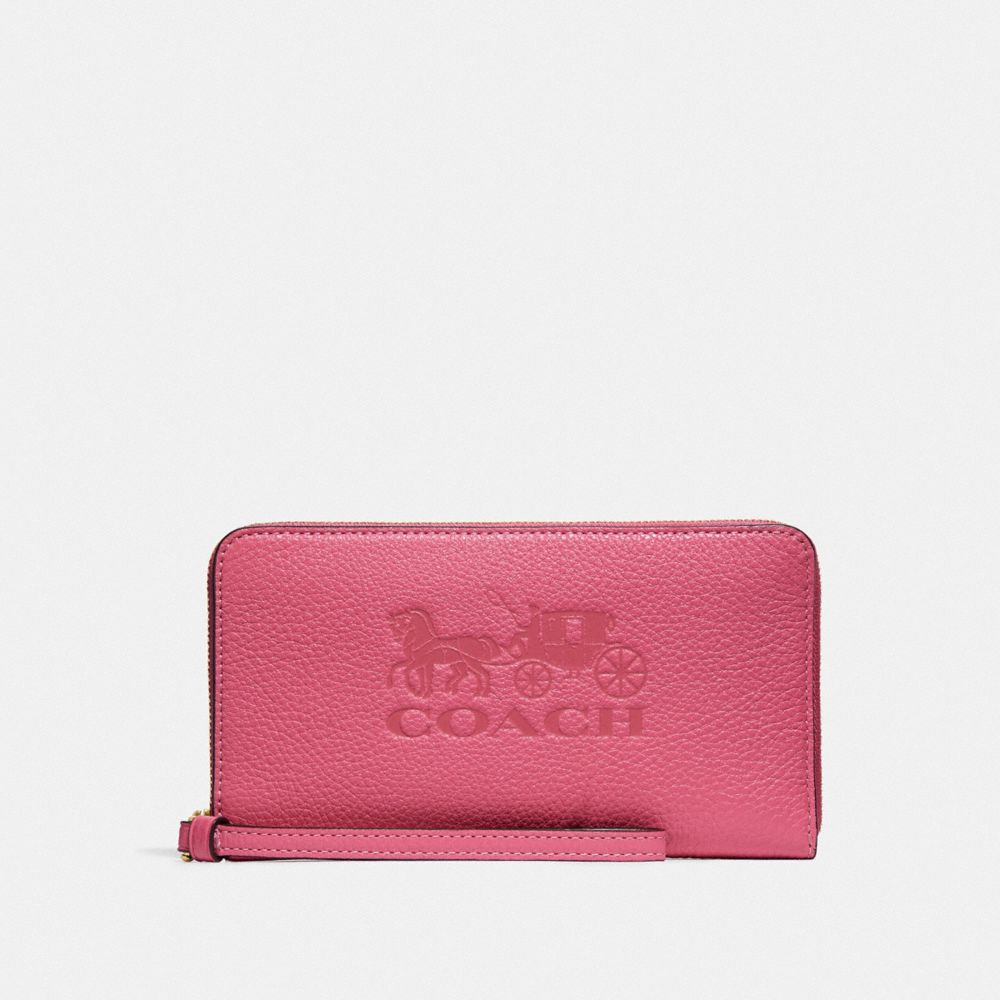 COACH F75908 Large Phone Wallet PINK RUBY/GOLD