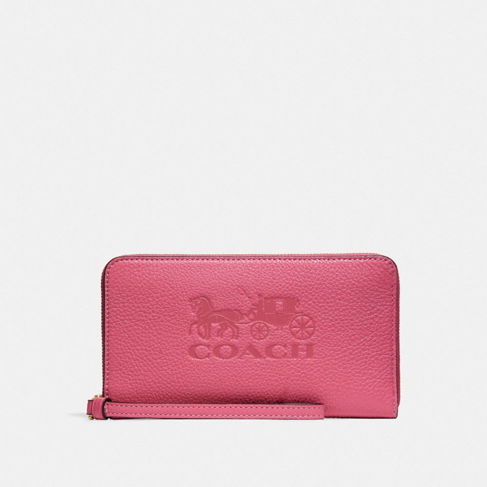 COACH F75908 LARGE PHONE WALLET PINK RUBY/GOLD