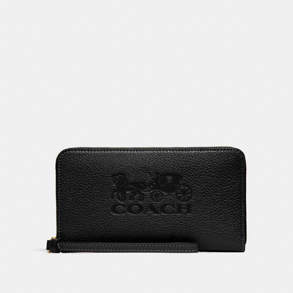 COACH LARGE PHONE WALLET - BLACK/GOLD - F75908