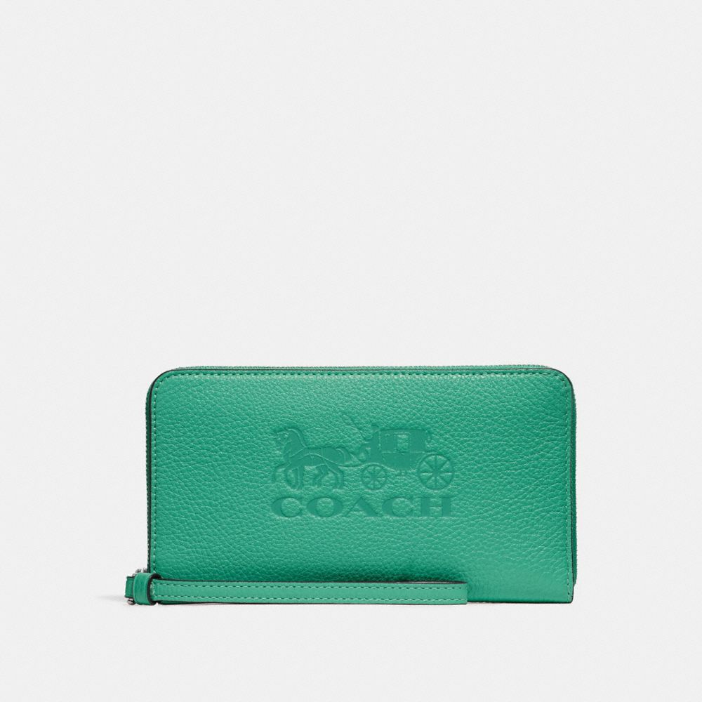 COACH LARGE PHONE WALLET - GREEN/SILVER - F75908