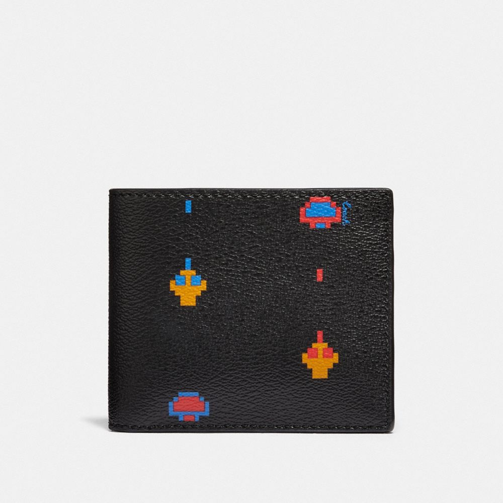 COACH F75910 ID BILLFOLD WALLET WITH ALLOVER ATARI PRINT BLACK-MULTI/BLACK-ANTIQUE-NICKEL