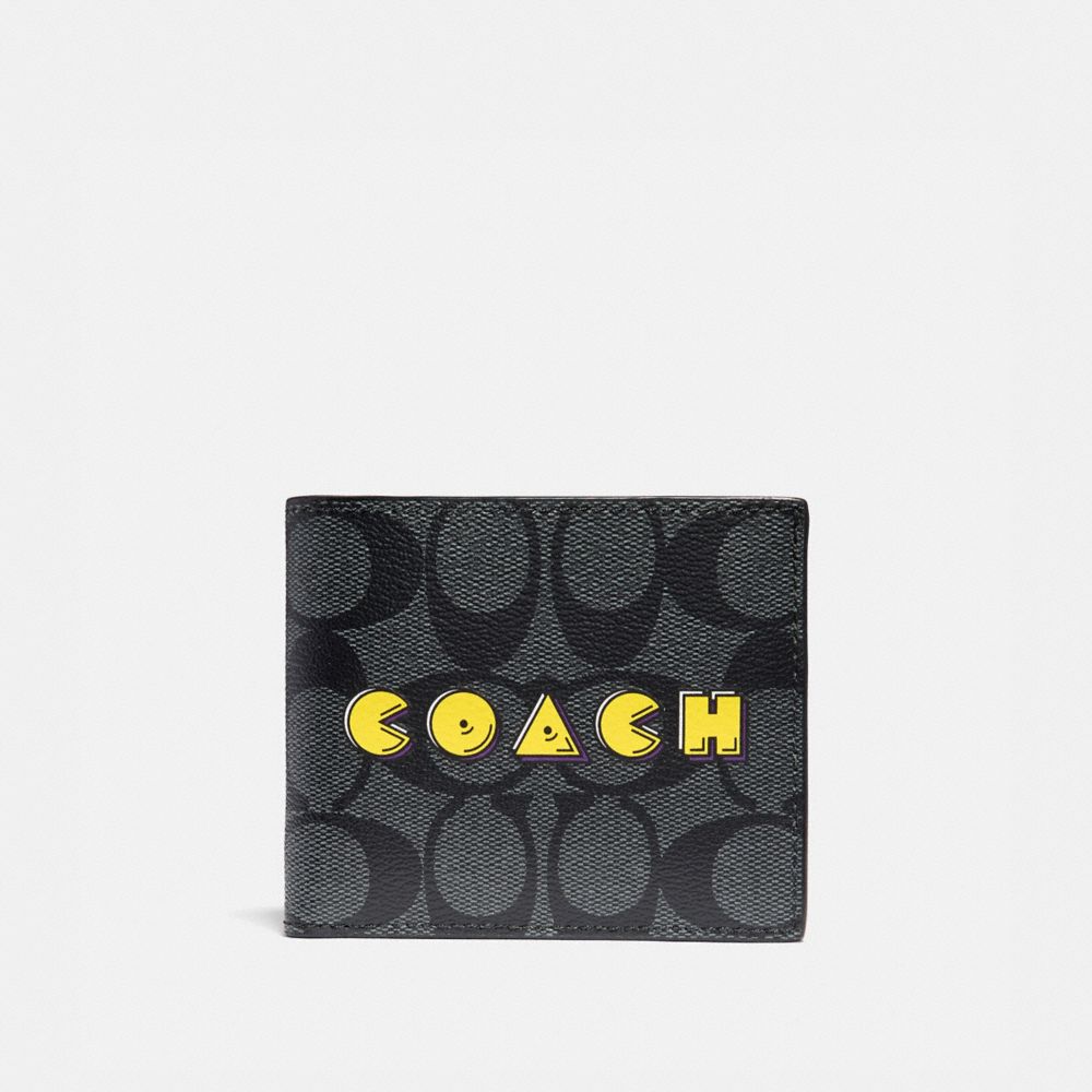 COACH F75912 Id Billfold Wallet In Signature Canvas With Pac-man Coach Script CHARCOAL/BLACK/BLACK ANTIQUE NICKEL