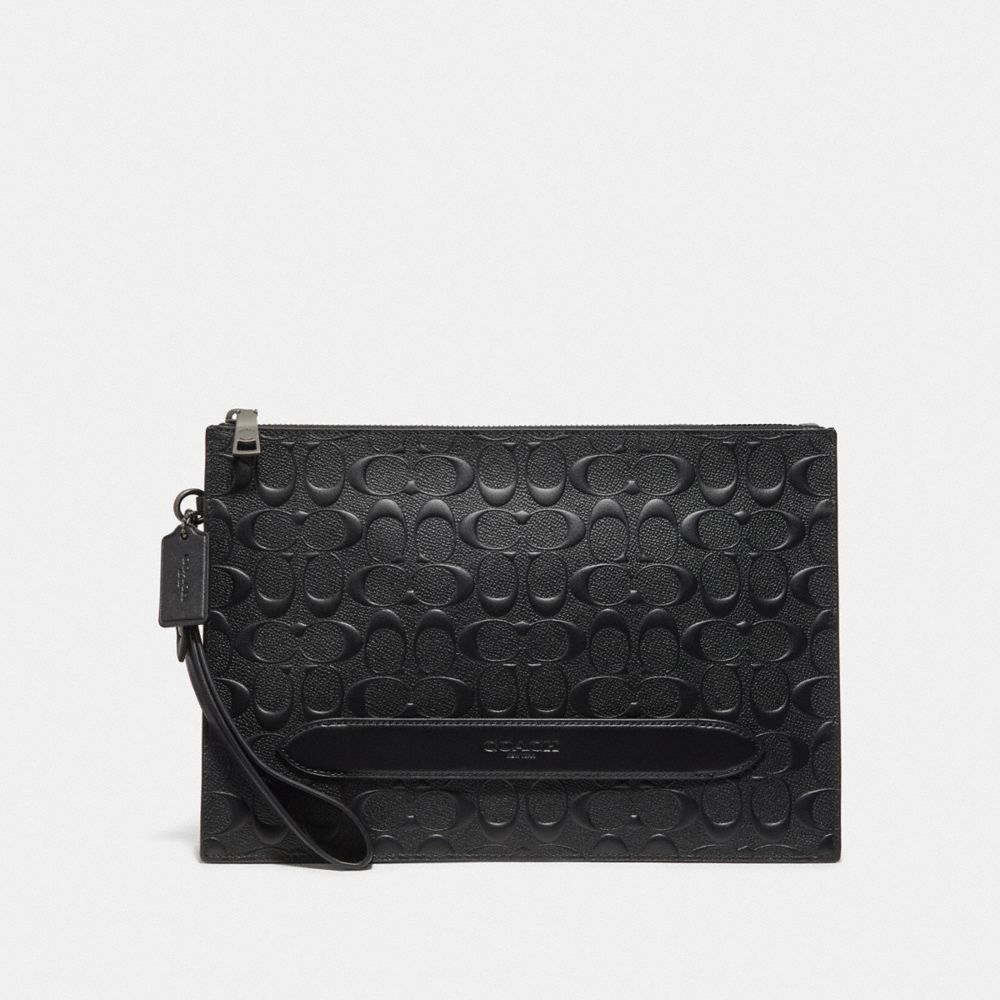 COACH F75914 Structured Pouch In Signature Leather BLACK