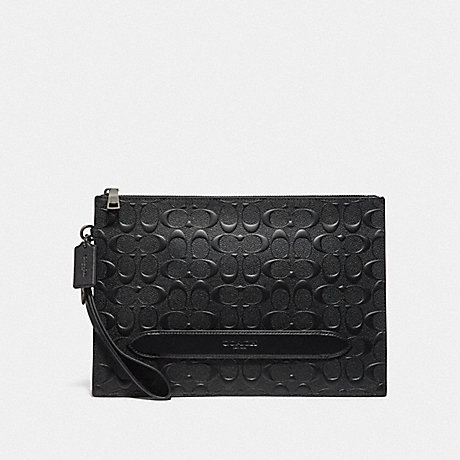 COACH STRUCTURED POUCH IN SIGNATURE LEATHER - BLACK - F75914