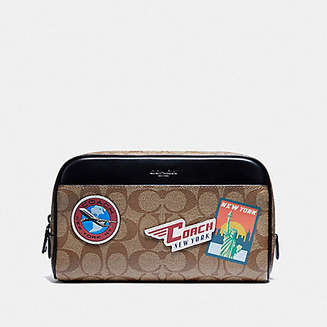 COACH F75915 OVERNIGHT TRAVEL KIT IN SIGNATURE CANVAS WITH TRAVEL PATCHES KHAKI/MULTI