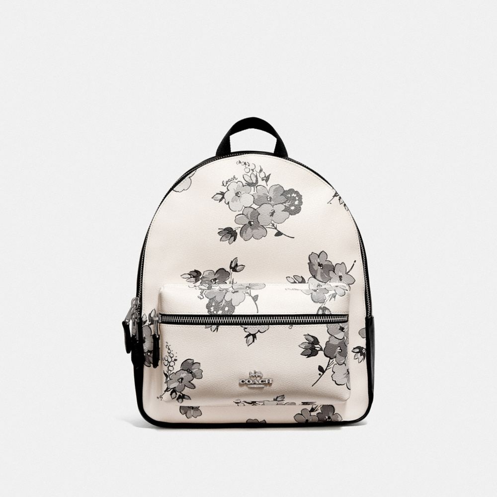 MEDIUM CHARLIE BACKPACK WITH FAIRY TALE FLORAL PRINT - F75917 - SILVER/CHALK MULTI