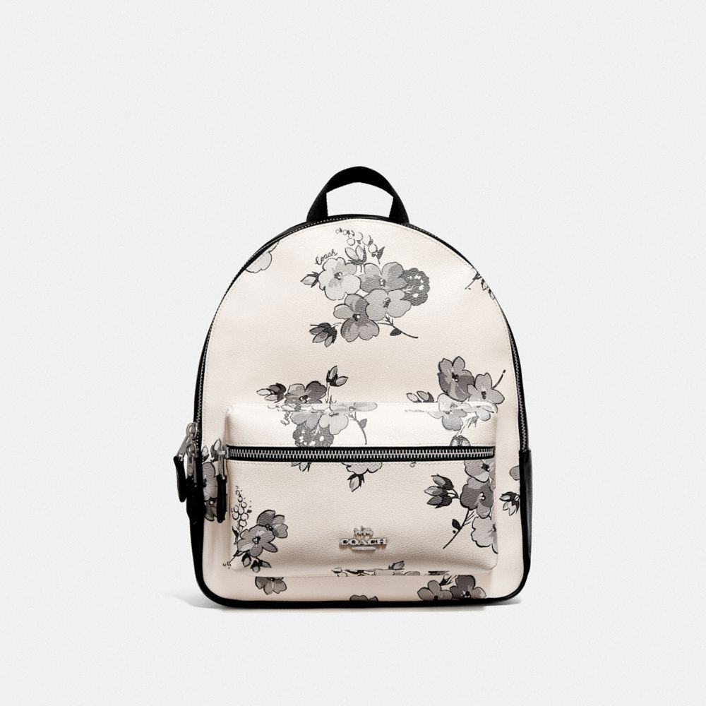 COACH F75917 Medium Charlie Backpack With Fairy Tale Floral Print SILVER/CHALK MULTI