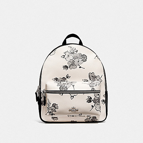 COACH F75917 MEDIUM CHARLIE BACKPACK WITH FAIRY TALE FLORAL PRINT SILVER/CHALK MULTI