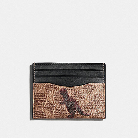 COACH CARD CASE IN SIGNATURE CANVAS WITH REXY BY SUI JIANGUO - V5/TAN BLACK - F76000