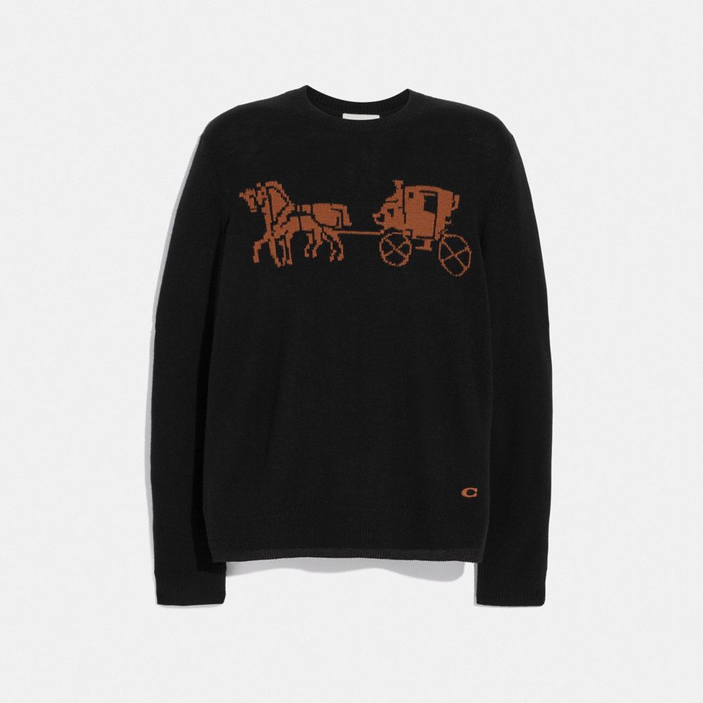 INTARSIA HORSE AND CARRIAGE SWEATER - F76067 - BLACK