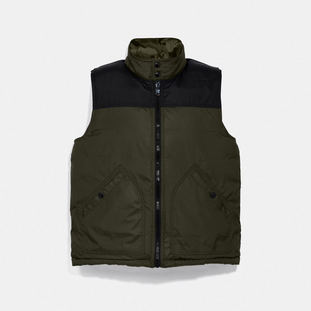 REVERSIBLE DOWN VEST - F76102 - GREEN MULTI CAMO/MILITARY GREEN