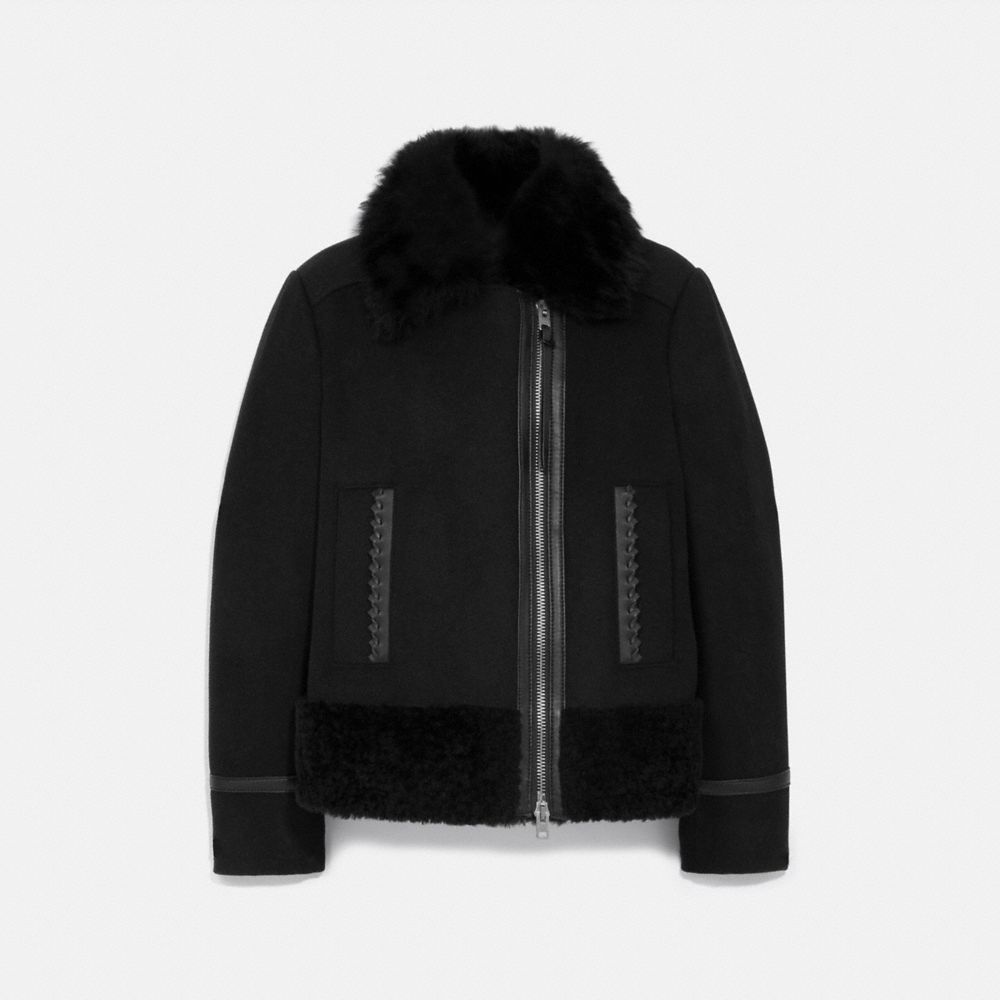 COACH WOOL SHEARLING COAT - BLACK - F76256