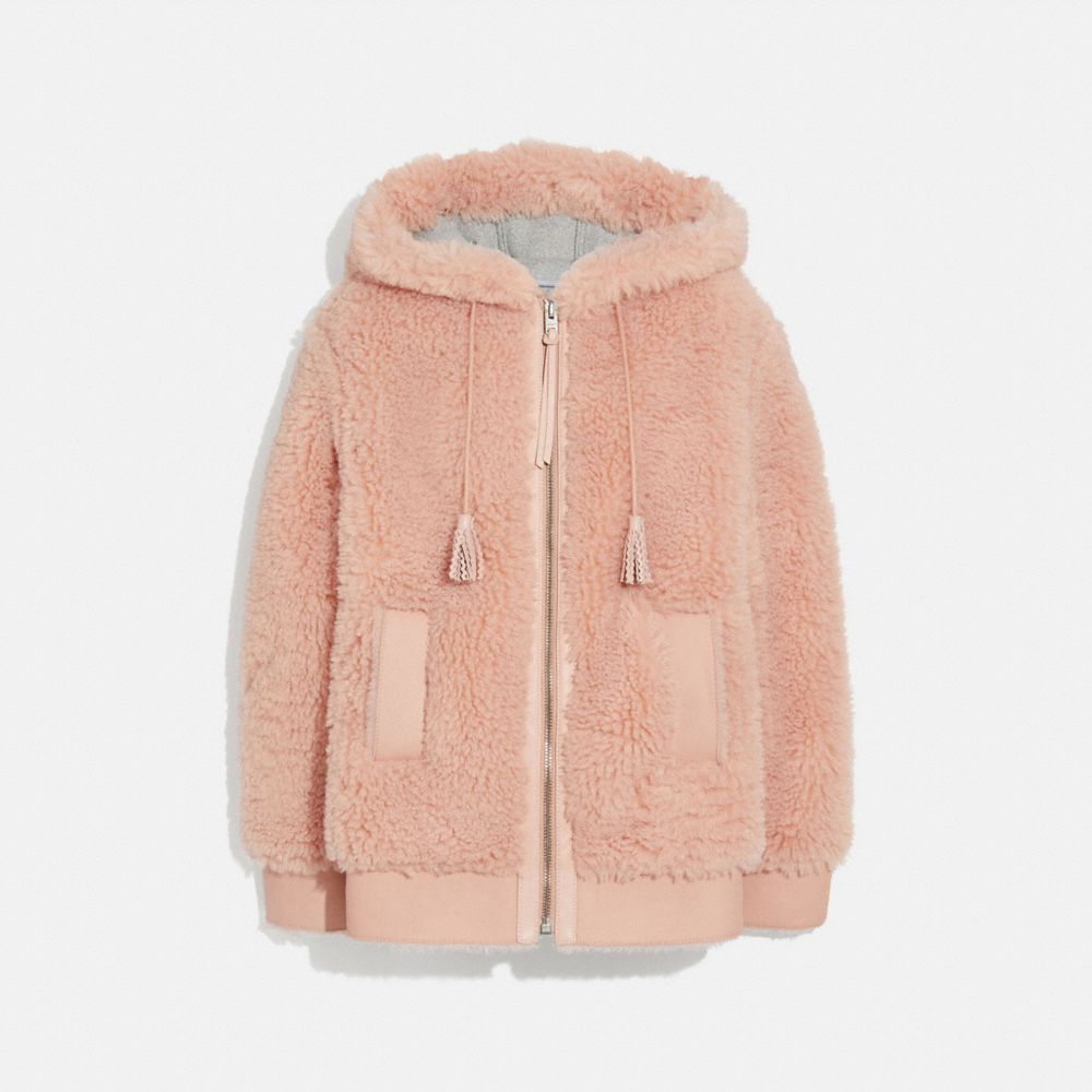 COACH F76257 - LONG FAUX SHEARLING MIX HOODIE QUARTZ