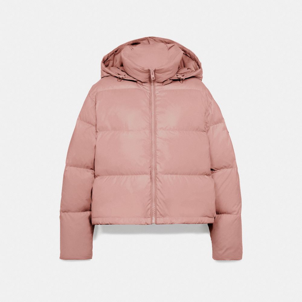 pink short puffer jacket