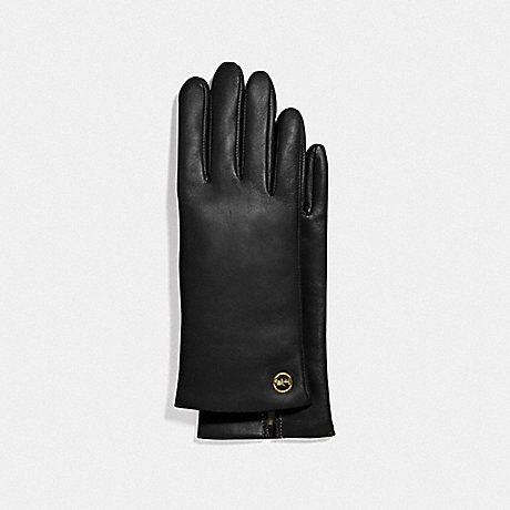 COACH HORSE AND CARRIAGE PLAQUE LEATHER TECH GLOVES - BLACK - F76310