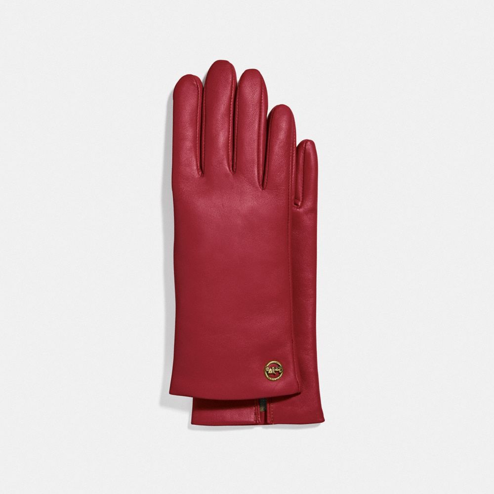 COACH F76310 Horse And Carriage Plaque Leather Tech Gloves TRUE RED