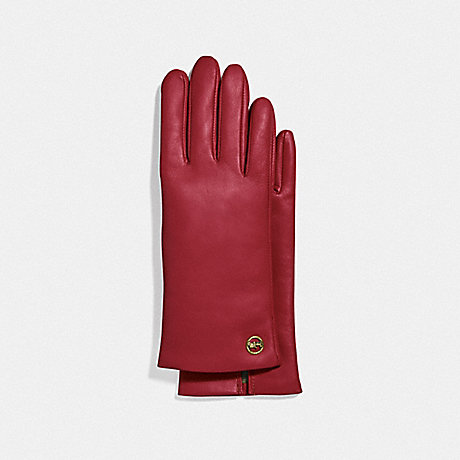 COACH F76310 HORSE AND CARRIAGE PLAQUE LEATHER TECH GLOVES TRUE RED