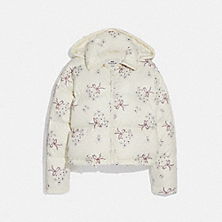 FLORAL PRINT SHORT PUFFER - F76318 - CREAM MULTI