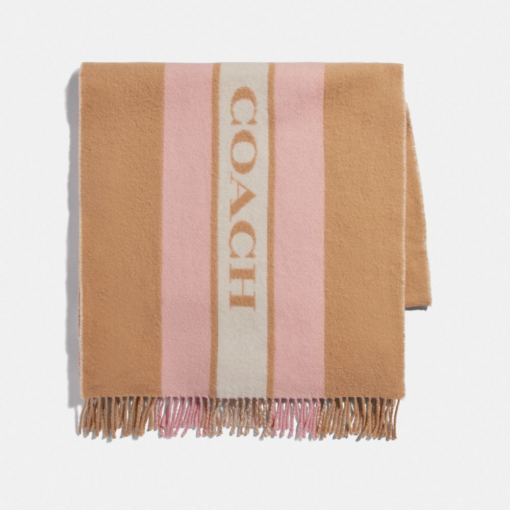 COACH VARSITY STRIPE OVERSIZED MUFFLER - CAMEL - COACH F76388